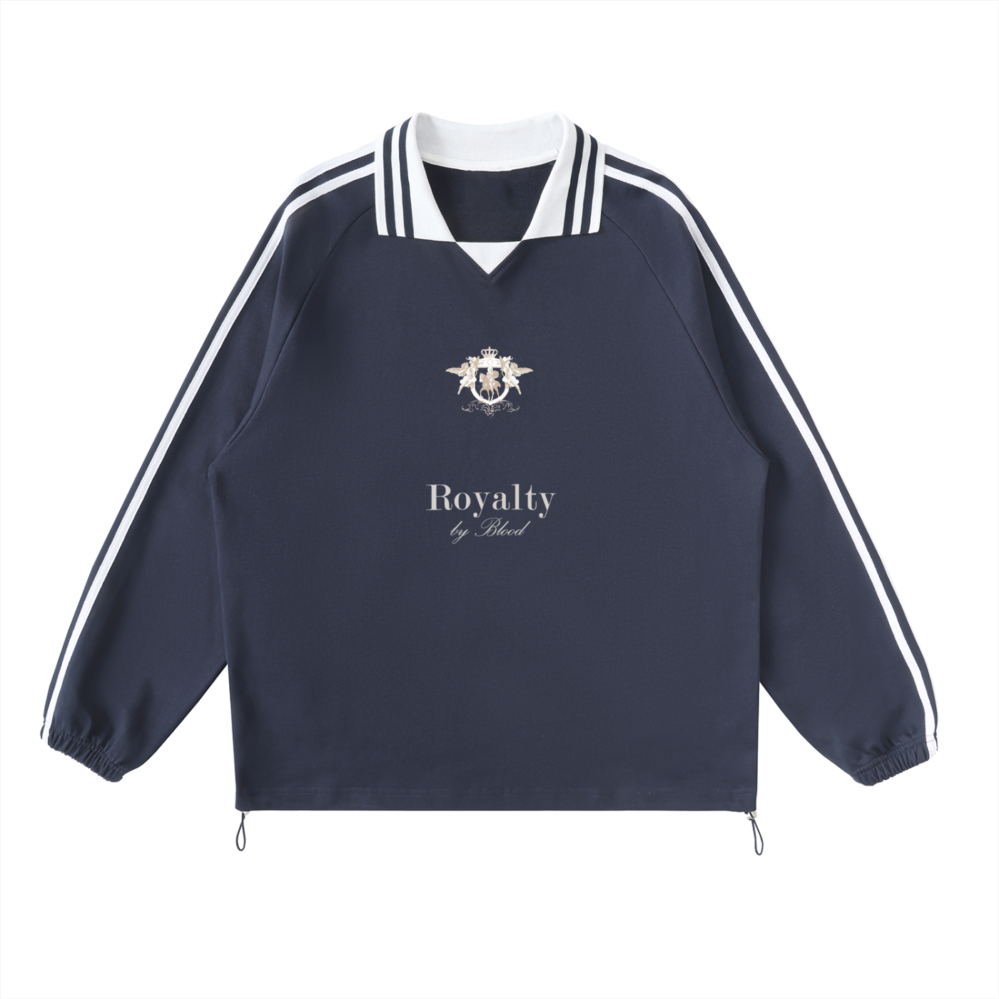 Royal navy luxury Christian sweatshirt featuring the “Bloodline” design, stylish faith-based streetwear hoodie for men and women, premium Christian fashion for everyday wear.